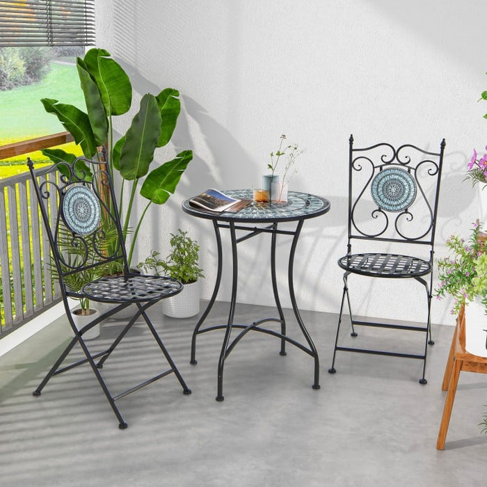 Outdoor Patio Garden Portable Vintage Mosaic Metal Folding Chair