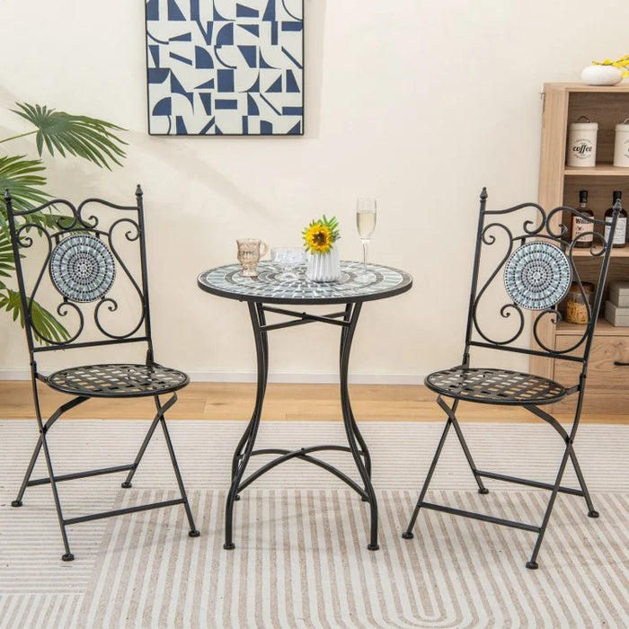 Outdoor Patio Garden Portable Vintage Mosaic Metal Folding Chair