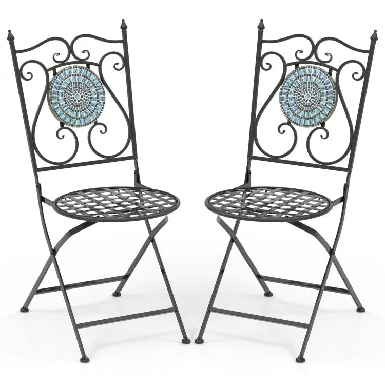 Outdoor Patio Garden Portable Vintage Mosaic Metal Folding Chair