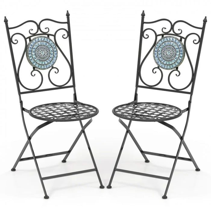 Outdoor Patio Garden Portable Vintage Mosaic Metal Folding Chair