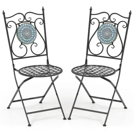 Outdoor Patio Garden Portable Vintage Mosaic Metal Folding Chair