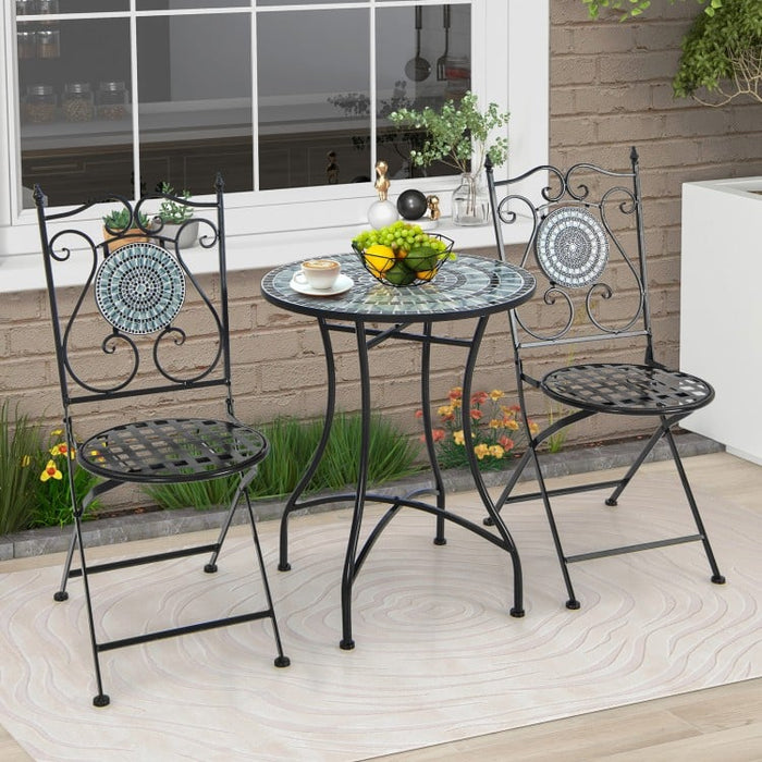 Outdoor Patio Garden Portable Vintage Mosaic Metal Folding Chair