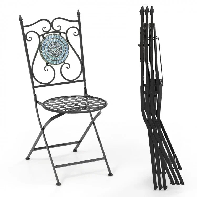 Outdoor Patio Garden Portable Vintage Mosaic Metal Folding Chair