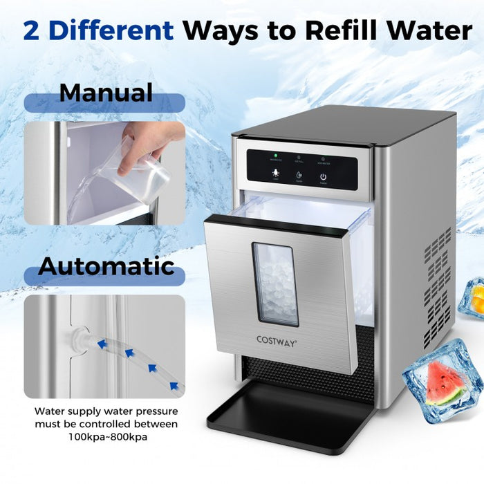 Kitchen Silver Countertop Ice Maker with Ice Scoop and Water Tray