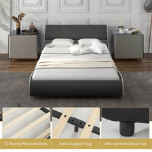 Load image into Gallery viewer, Modern Minimal Faux Leather Curved Headboard Soft Padded Bed Frame
