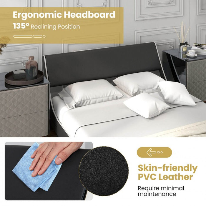 Modern Minimal Faux Leather Curved Headboard Soft Padded Bed Frame