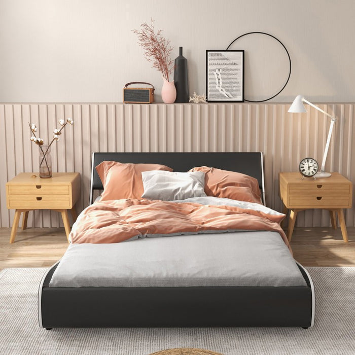 Modern Minimal Faux Leather Curved Headboard Soft Padded Bed Frame
