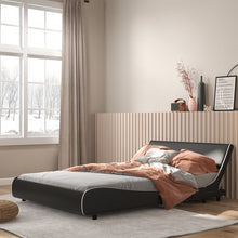 Load image into Gallery viewer, Modern Minimal Faux Leather Curved Headboard Soft Padded Bed Frame
