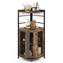 Load image into Gallery viewer, Costway Industrial Corner Bar Cabinet with Adjustable Shelves and Glass Supports - Suitable for Dining Room and Bar Decor
