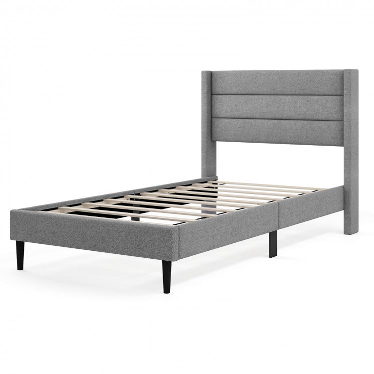 Grey Linen Upholstered Bed Frame with Tall Headboard