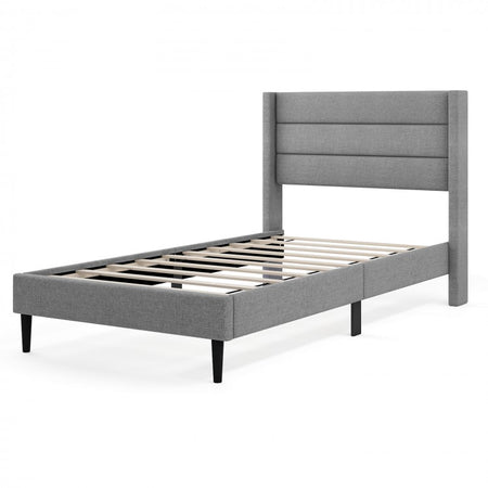 Grey Linen Upholstered Bed Frame with Tall Headboard