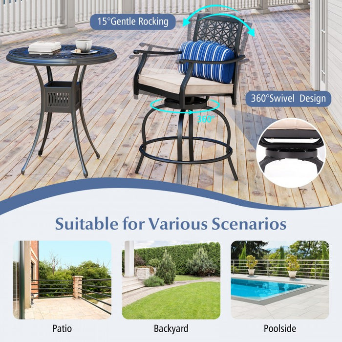 Costway Patio Swivel Chairs Set of 2 with Cushions - Suitable for Bar, Pool, and Patio