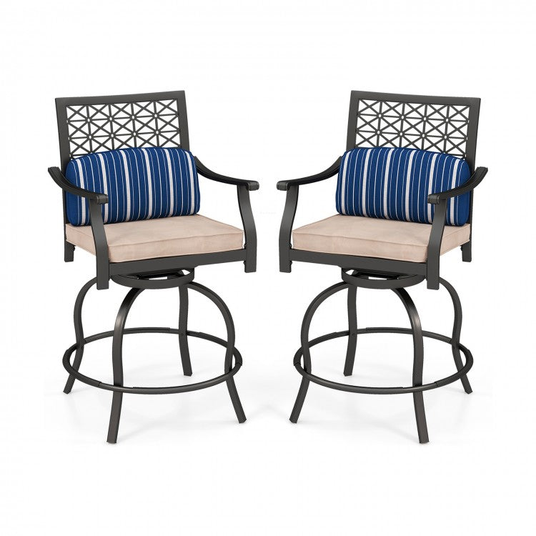 Costway Patio Swivel Chairs Set of 2 with Cushions - Suitable for Bar, Pool, and Patio