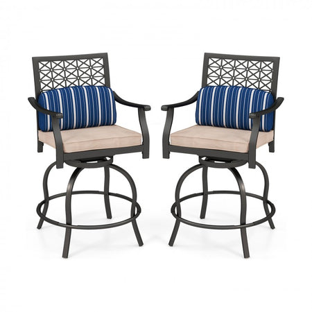 Costway Patio Swivel Chairs Set of 2 with Cushions - Suitable for Bar, Pool, and Patio