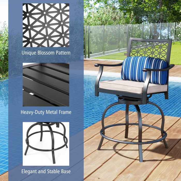 Costway Patio Swivel Chairs Set of 2 with Cushions - Suitable for Bar, Pool, and Patio