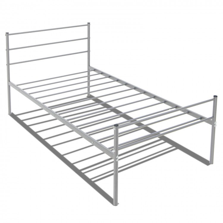Modern Minimalist Silver Steel Tube Metal Bed Frame with Storage Underneath