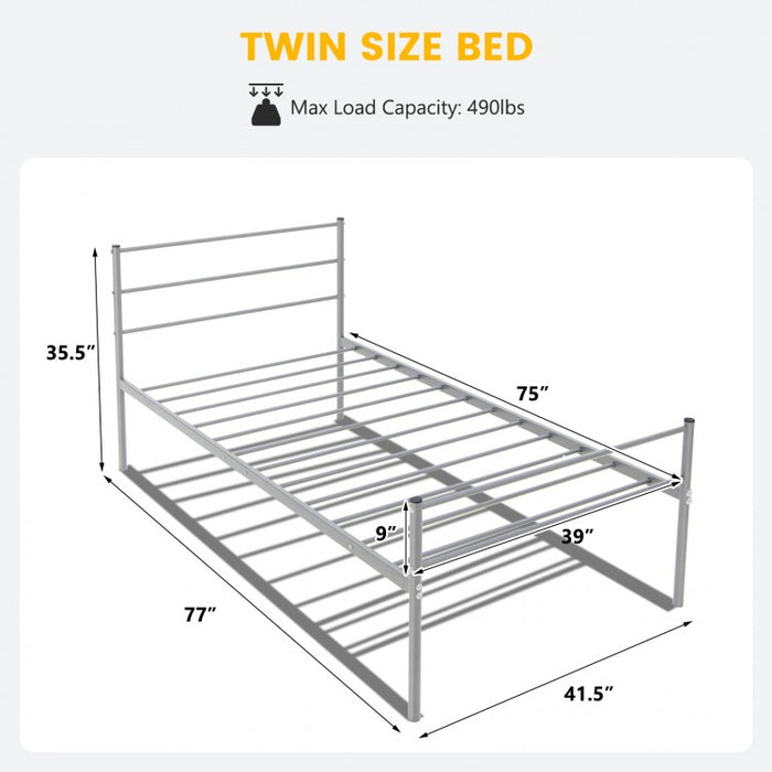 Modern Minimalist Silver Steel Tube Metal Bed Frame with Storage Underneath