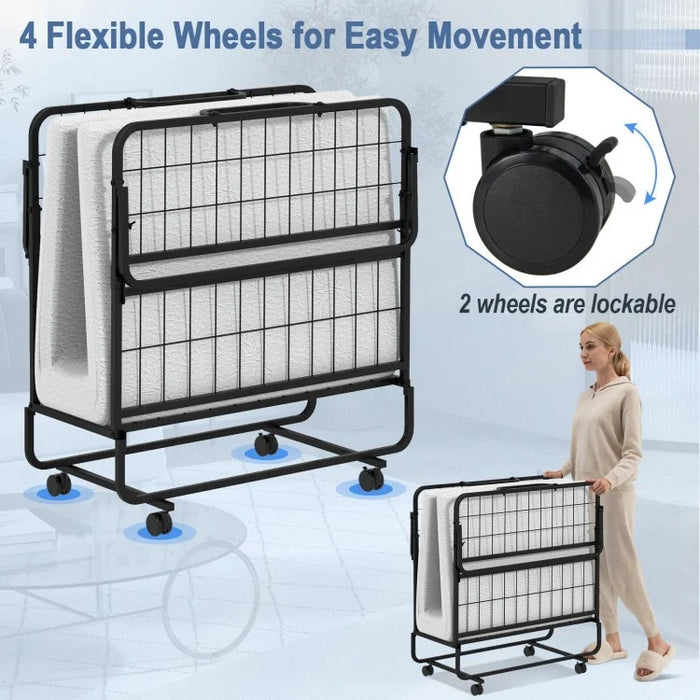 Portable Metal Double Folding Bed with Memory Foam Mattress