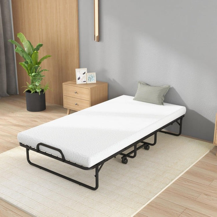 Portable Metal Double Folding Bed with Memory Foam Mattress