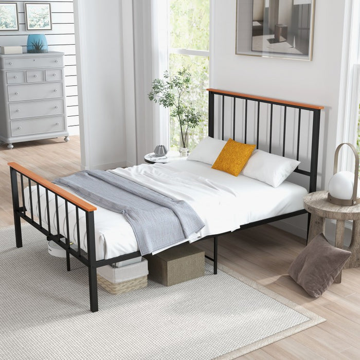 Black Metal Bed Frame with Headboard and Footboard, Suitable for Bedroom