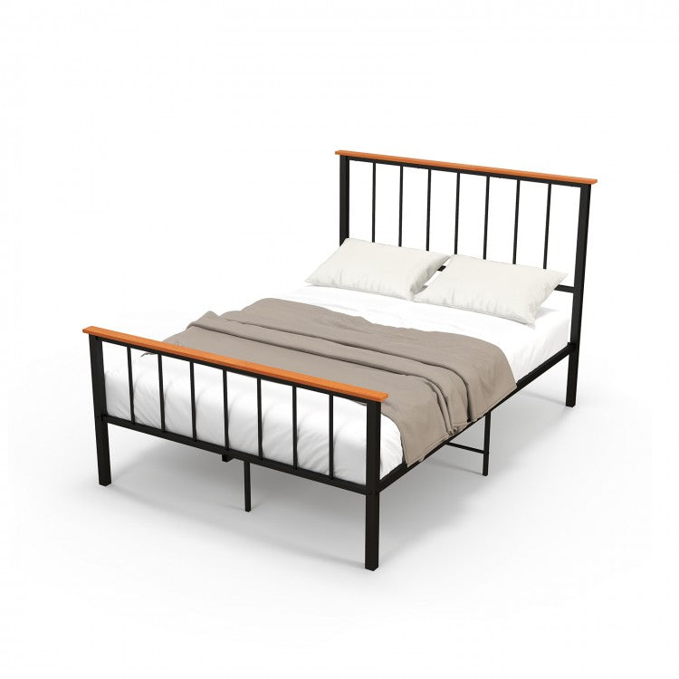 Black Metal Bed Frame with Headboard and Footboard, Suitable for Bedroom
