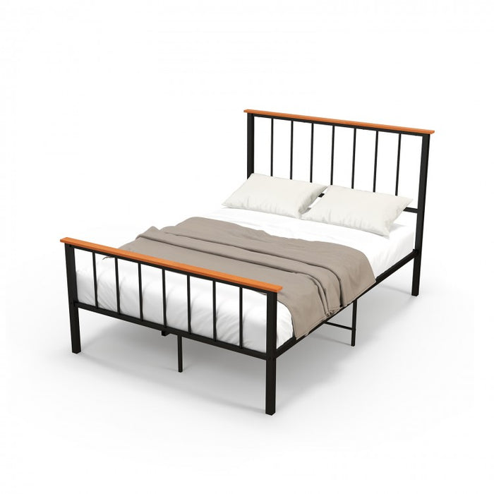 Black Metal Bed Frame with Headboard and Footboard, Suitable for Bedroom