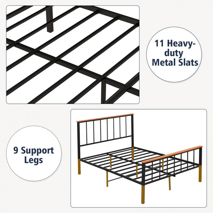 Black Metal Bed Frame with Headboard and Footboard, Suitable for Bedroom