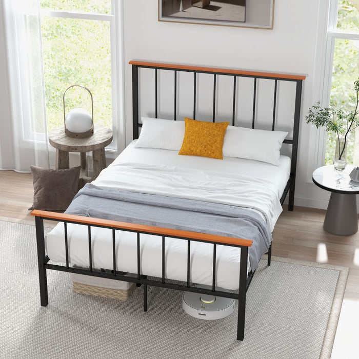 Black Metal Bed Frame with Headboard and Footboard, Suitable for Bedroom