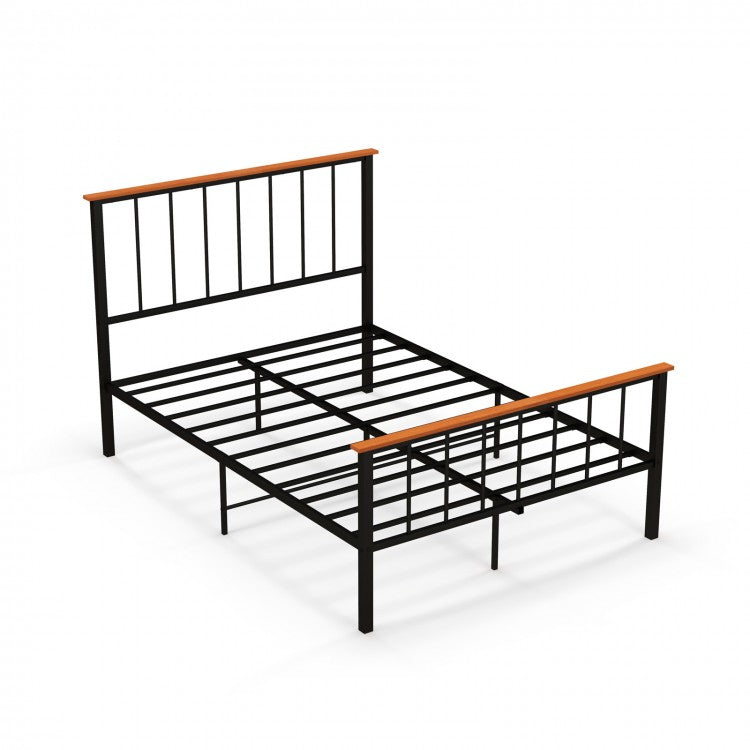 Black Metal Bed Frame with Headboard and Footboard, Suitable for Bedroom