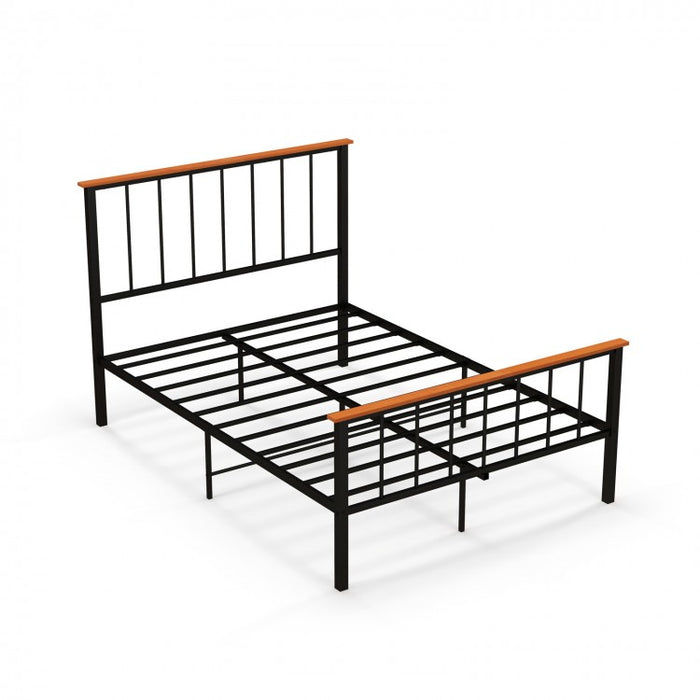 Black Metal Bed Frame with Headboard and Footboard, Suitable for Bedroom