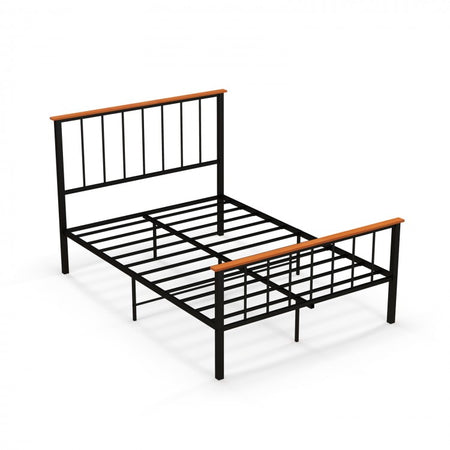 Black Metal Bed Frame with Headboard and Footboard, Suitable for Bedroom