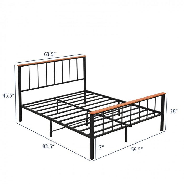Black Metal Bed Frame with Headboard and Footboard, Suitable for Bedroom