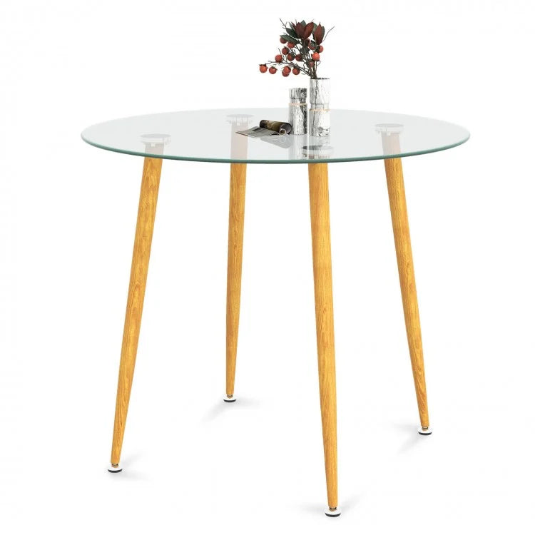 Costway Modern Round Glass Dining Table Minimalist Style - Suitable for Restaurant, Cafe, and Apartment