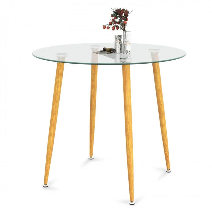 Costway Modern Round Glass Dining Table Minimalist Style - Suitable for Restaurant, Cafe, and Apartment