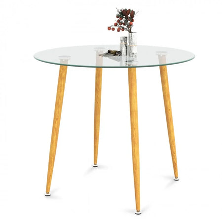 Costway Modern Round Glass Dining Table Minimalist Style - Suitable for Restaurant, Cafe, and Apartment