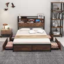 Load image into Gallery viewer, Country Industrial Metal Bed Frame with 4-Drawer Nightstand
