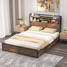 Load image into Gallery viewer, Country Industrial Metal Bed Frame with 4-Drawer Nightstand
