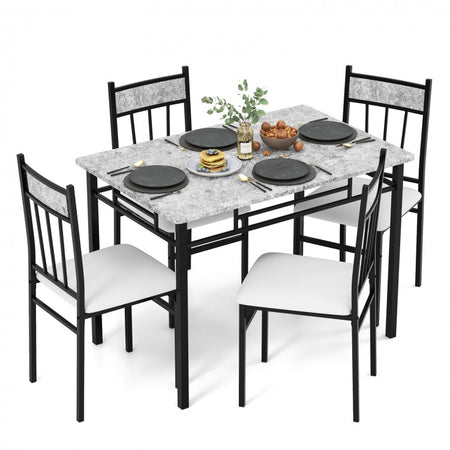 Marble Texture Dining Table Set, 5-Piece with Solid Steel Frame, for Dining Room