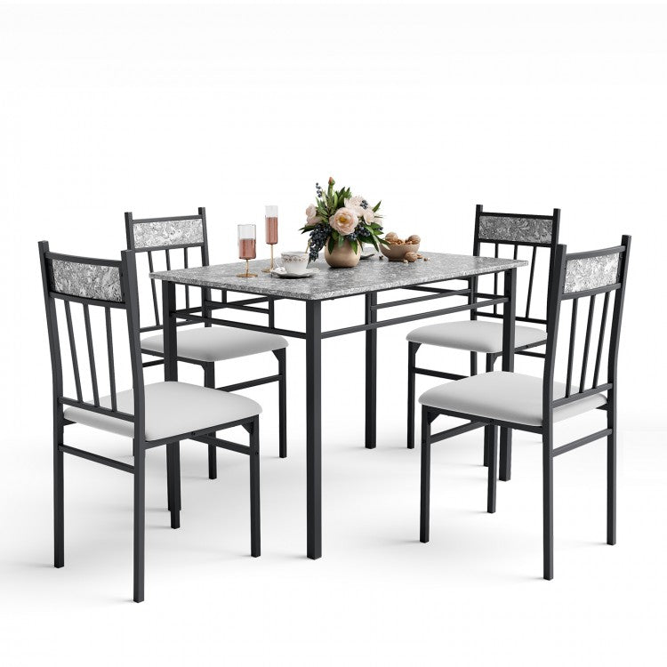 Marble Texture Dining Table Set, 5-Piece with Solid Steel Frame, for Dining Room