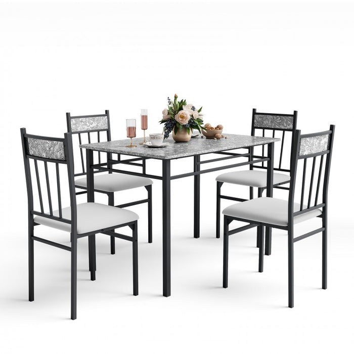 Marble Texture Dining Table Set, 5-Piece with Solid Steel Frame, for Dining Room