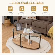 Load image into Gallery viewer, Modern Oval Coffee Table with Glass Top and 2-Tier Storage - Suitable for Living Room
