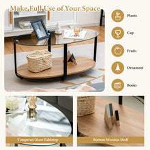 Load image into Gallery viewer, Modern Oval Coffee Table with Glass Top and 2-Tier Storage - Suitable for Living Room
