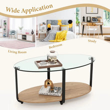 Load image into Gallery viewer, Modern Oval Coffee Table with Glass Top and 2-Tier Storage - Suitable for Living Room

