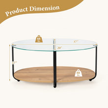 Load image into Gallery viewer, Modern Oval Coffee Table with Glass Top and 2-Tier Storage - Suitable for Living Room
