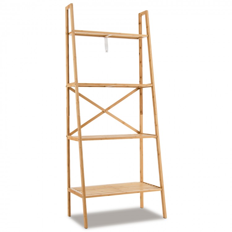 Multifunctional 4-Tier Bamboo Ladder Bookshelf Decorative Storage Rack