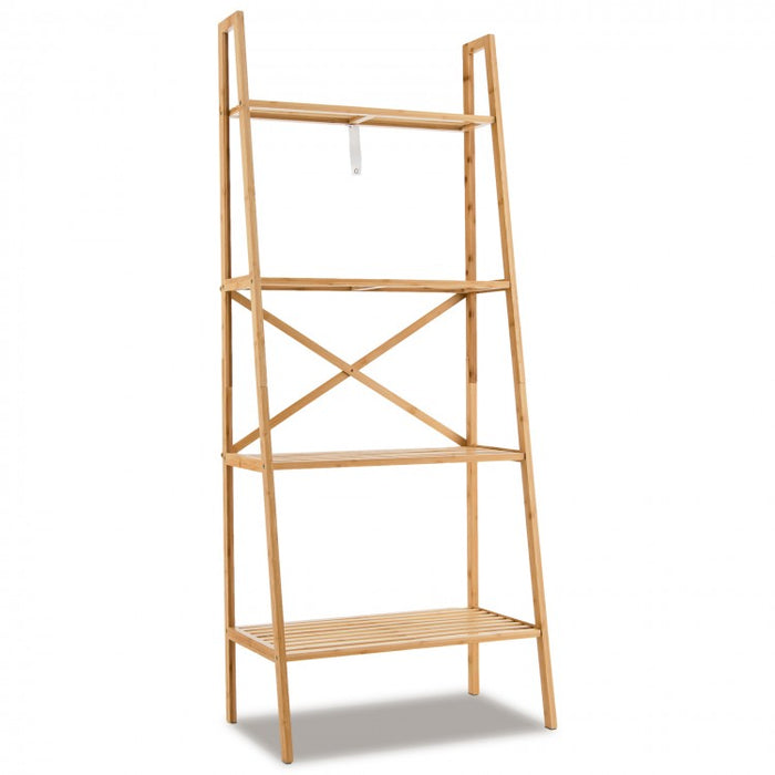 Multifunctional 4-Tier Bamboo Ladder Bookshelf Decorative Storage Rack