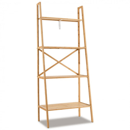 Multifunctional 4-Tier Bamboo Ladder Bookshelf Decorative Storage Rack