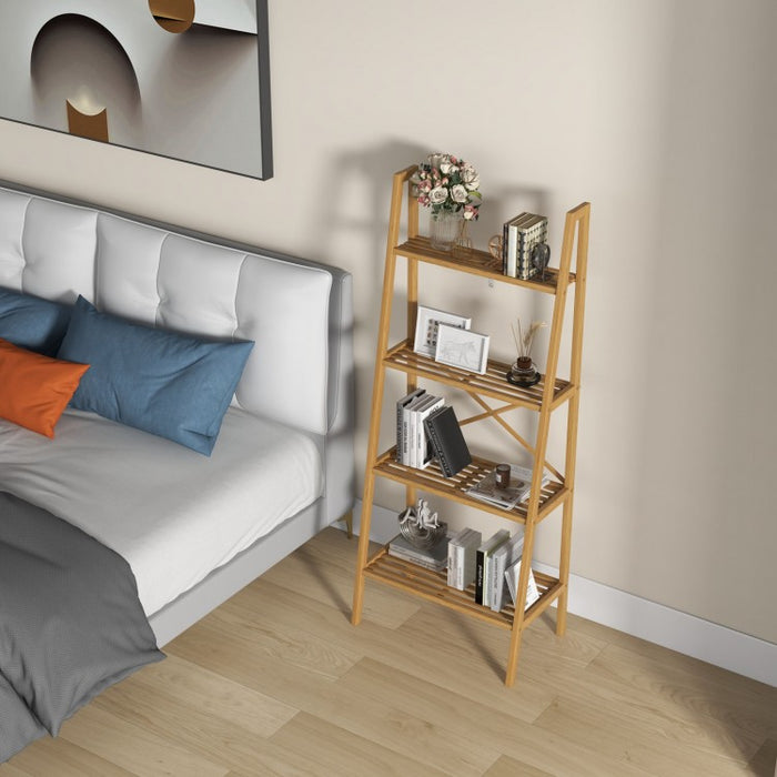 Multifunctional 4-Tier Bamboo Ladder Bookshelf Decorative Storage Rack