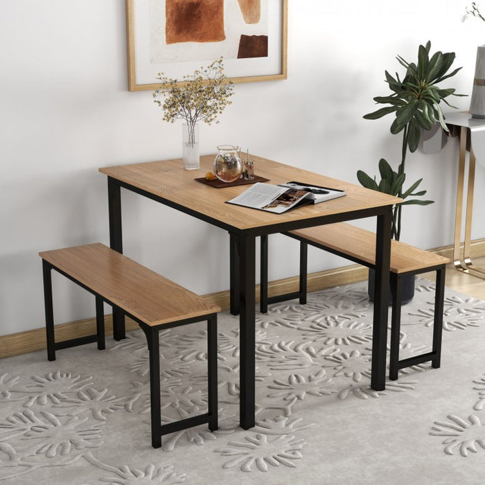 Costway Modern Dining Room Table 3-Piece Set with 2 Benches - Suitable for Dining Room and Kitchen