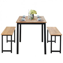 Load image into Gallery viewer, Costway Modern Dining Room Table 3-Piece Set with 2 Benches - Suitable for Dining Room and Kitchen
